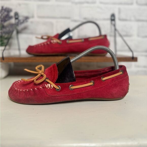 Lucky Red Leather Moccassin Abelle Slip One Shoes Size 8 - Picture 1 of 7